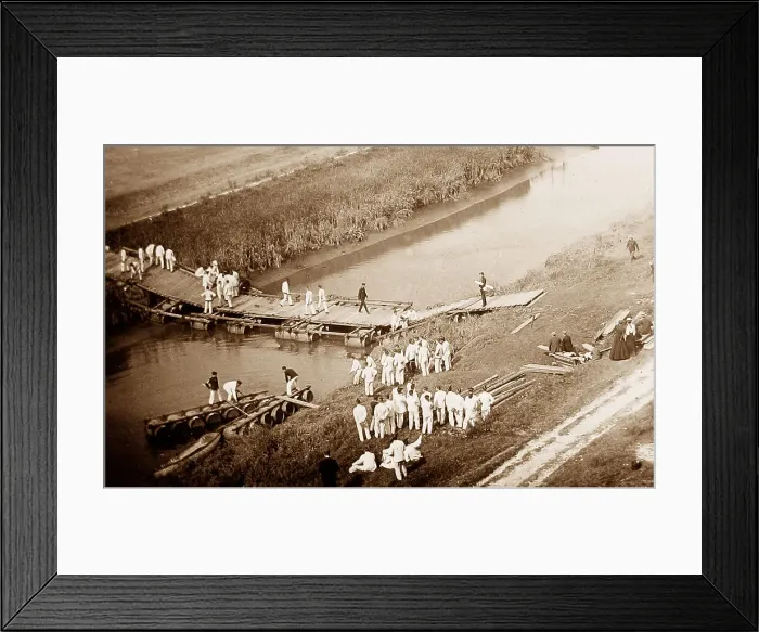 Framed Print : 0th Sussex Regiment Royal Engineers building a bridge - WW1 Framed Print : 0th Sussex Regiment Royal Engineers building a bridge - WW1