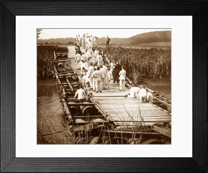 Framed Print : 1st Sussex Regiment Royal Engineers building a bridge - WW1 Framed Print : 1st Sussex Regiment Royal Engineers building a bridge - WW1