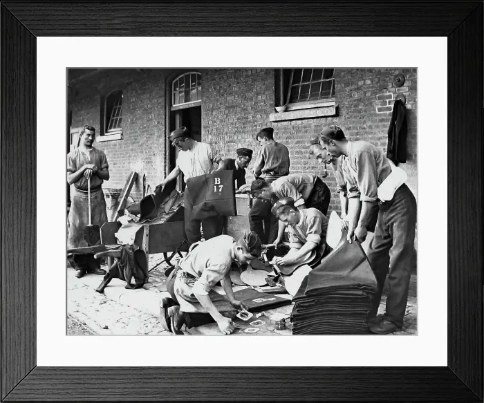 Framed Print : Stamping Cavalry Saddles during WW1 Framed Print : Stamping Cavalry Saddles during WW1