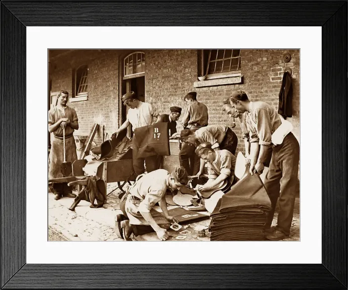 Framed Print : Stamping cavalry Saddles during WW1 Framed Print : Stamping cavalry Saddles during WW1