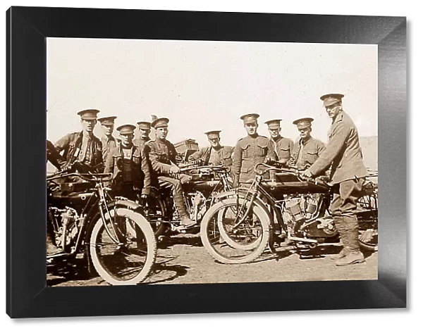 British troops on motorcycles during WW1