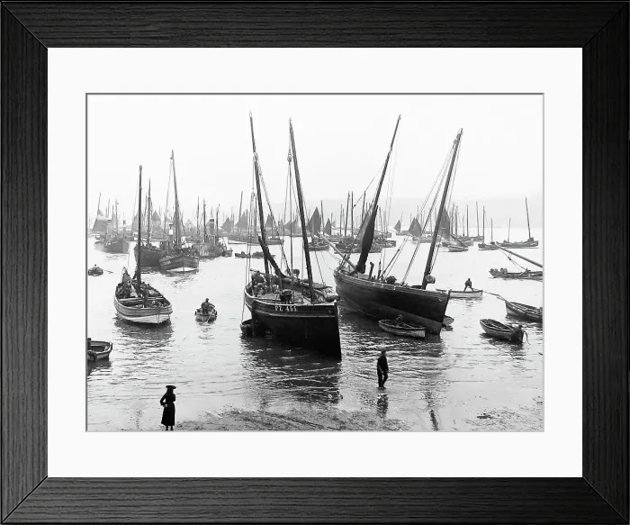 Framed Print : Fishing fleet in Cornwall probably Newlyn Victorian period Framed Print : Fishing fleet in Cornwall probably Newlyn Victorian period