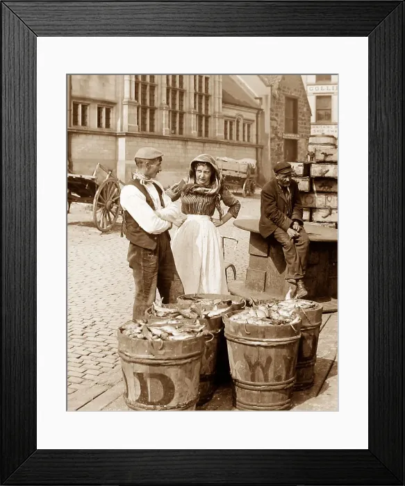 Framed Print : Fish seller in Cornwall Victorian period