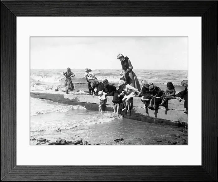 Framed Print : Children playing at the seaside Victorian period Framed Print : Children playing at the seaside Victorian period