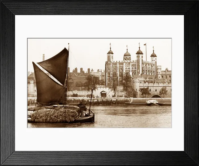 Framed Print : Tower of London and Thames Barge Victorian period Framed Print : Tower of London and Thames Barge Victorian period