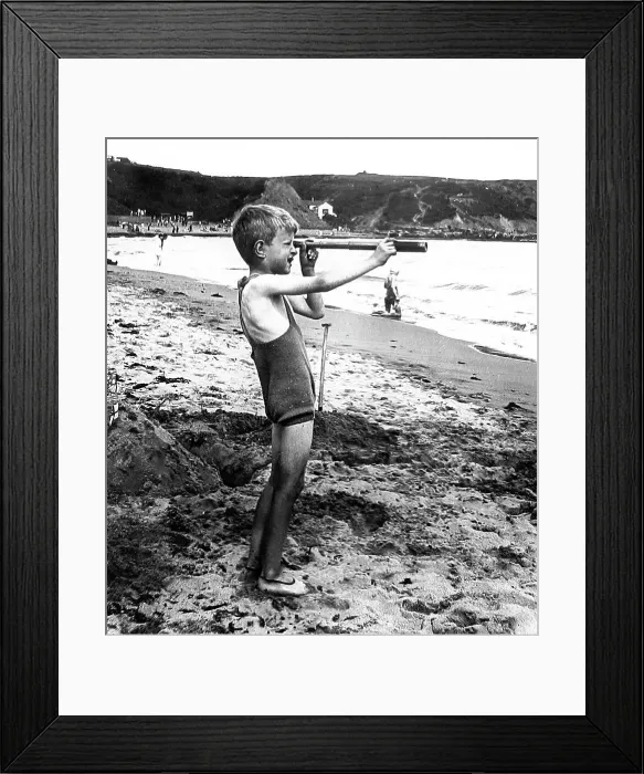 Framed Print : Boy with telescope probably 1940s Framed Print : Boy with telescope probably 1940s