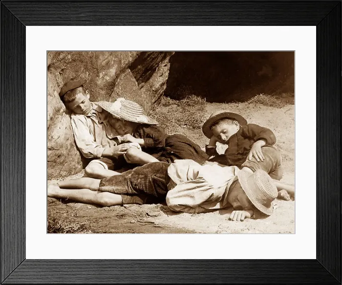 Framed Print : Children sleeping on a beach Framed Print : Children sleeping on a beach