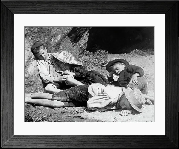 Framed Print : Children asleep on the beach Victorian period Framed Print : Children asleep on the beach Victorian period
