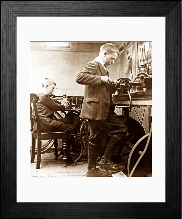 Framed Print : Boy apprentices in a workshop Framed Print : Boy apprentices in a workshop