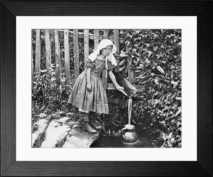 Framed Print : Girl fetching water Victorian period Framed Print : Girl fetching water Victorian period