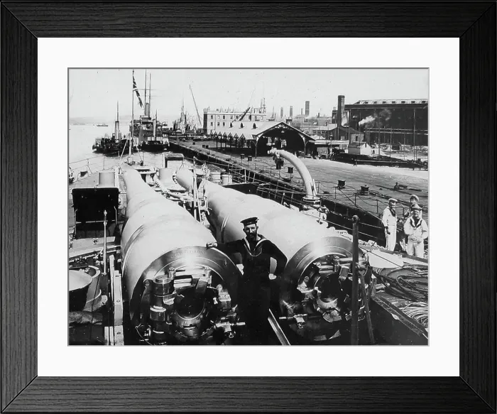 Framed Print : 13. 5 inch guns on the quarter deck Royal Navy Warship Framed Print : 13. 5 inch guns on the quarter deck Royal Navy Warship