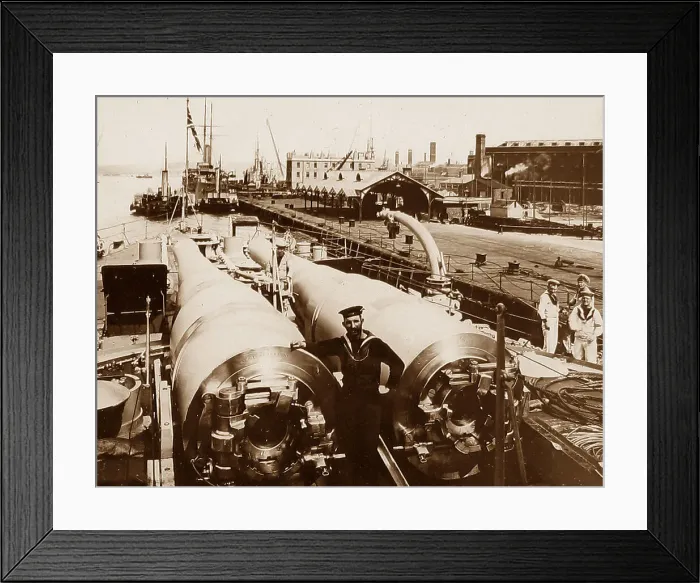 Framed Print : 13. 5 inch guns on the quarter deck Royal Navy Warship Framed Print : 13. 5 inch guns on the quarter deck Royal Navy Warship