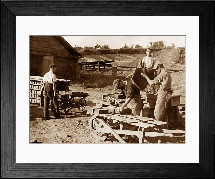 Framed Print : Brick making early 1900s Framed Print : Brick making early 1900s