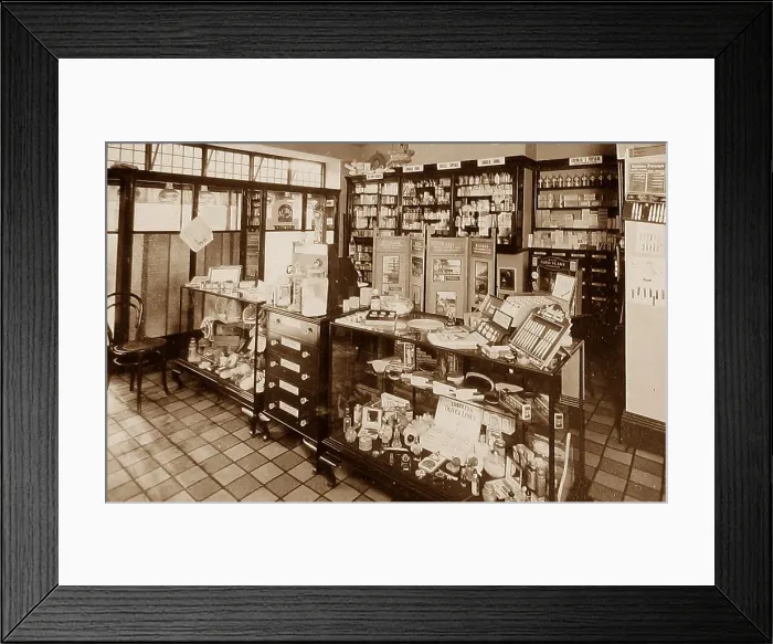 Framed Print : Pharmacy Shop probably 1920s Framed Print : Pharmacy Shop probably 1920s