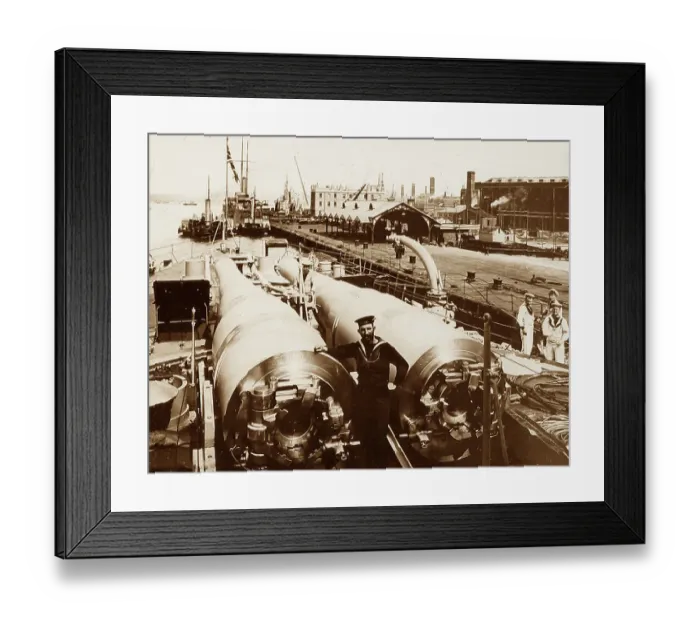 Framed Print : 13. 5 inch guns on the quarter deck Royal Navy Warship Framed Print : 13. 5 inch guns on the quarter deck Royal Navy Warship
