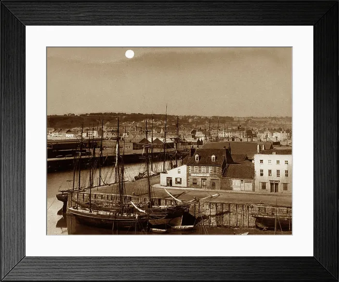 Framed Print : St. Helier Harbour at night Jersey Victorian period Framed Print : St. Helier Harbour at night Jersey Victorian period