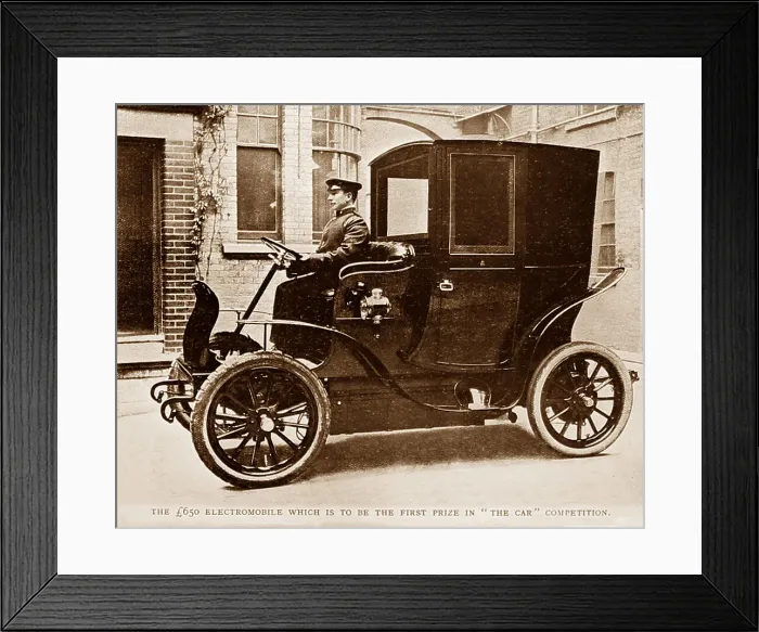 Framed Print : Electromobile veteran car, early 1900s Framed Print : Electromobile veteran car, early 1900s