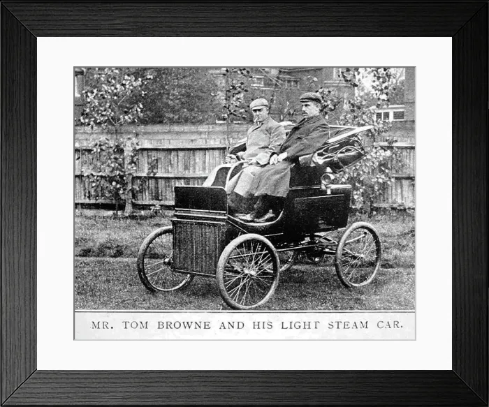 Framed Print : Tom Browne in his Light steam car, early 1900s Framed Print : Tom Browne in his Light steam car, early 1900s
