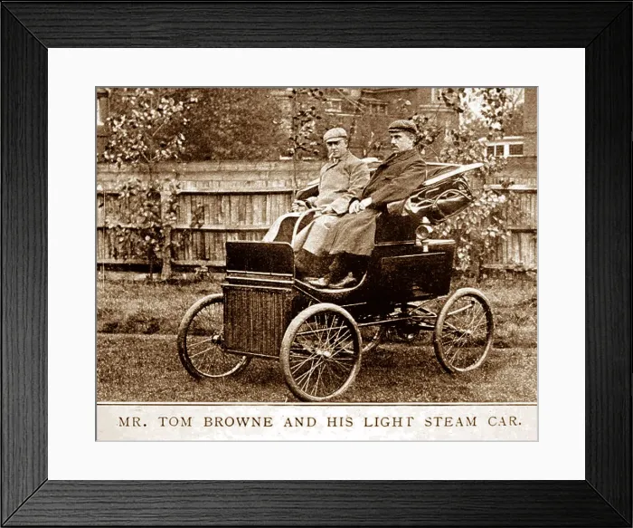 Framed Print : Tom Browne in his Light steam car, early 1900s Framed Print : Tom Browne in his Light steam car, early 1900s