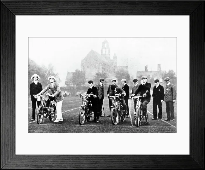 Framed Print : Veteran motorcycle egg and spoon race, early 1900s Framed Print : Veteran motorcycle egg and spoon race, early 1900s