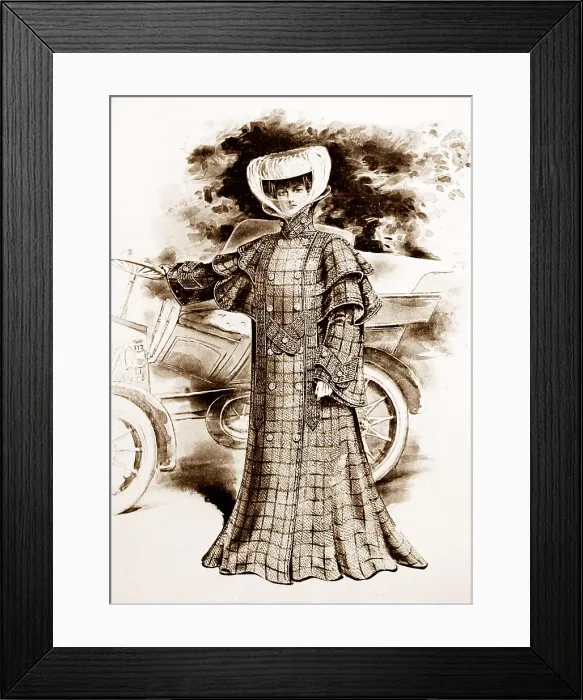 Framed Print : Advertisement for ladies fashion for early motorists Framed Print : Advertisement for ladies fashion for early motorists