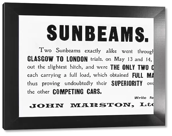Advertisement for veteran Sunbeam cars