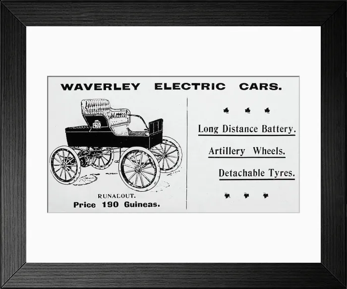 Framed Print : Waverley electric veteran car advertisement, early 1900s Framed Print : Waverley electric veteran car advertisement, early 1900s