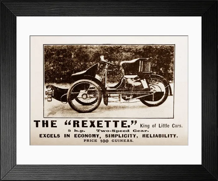Framed Print : Rexette veteran car advertisement, early 1900s Framed Print : Rexette veteran car advertisement, early 1900s