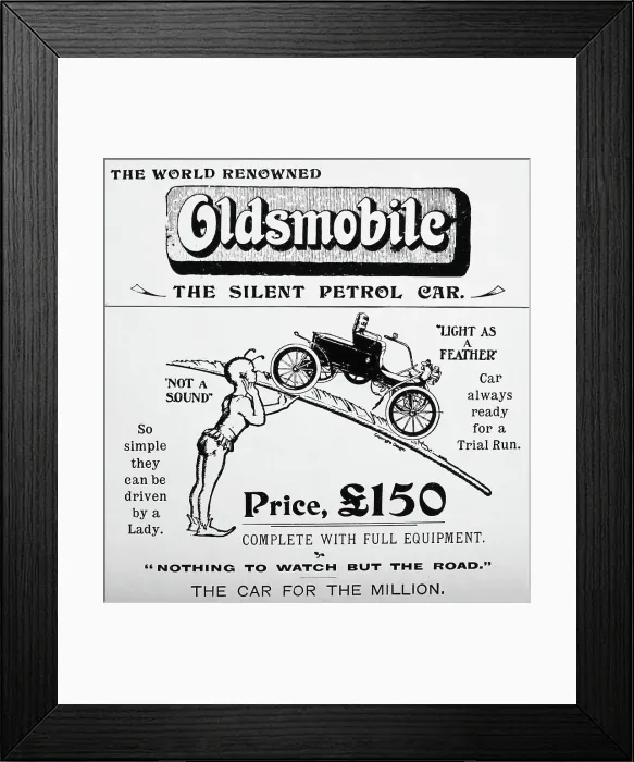 Framed Print : Oldsmobile veteran car advertisement, early 1900s Framed Print : Oldsmobile veteran car advertisement, early 1900s