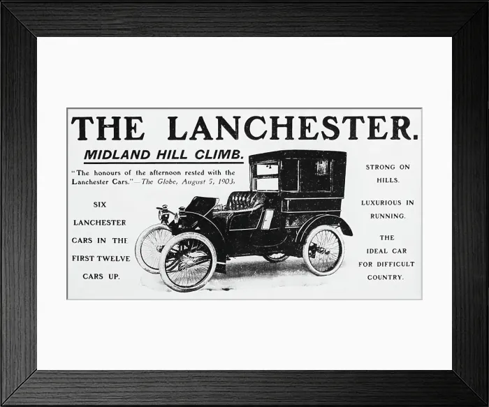 Framed Print : Lanchester veteran car advertisement, early 1900s Framed Print : Lanchester veteran car advertisement, early 1900s