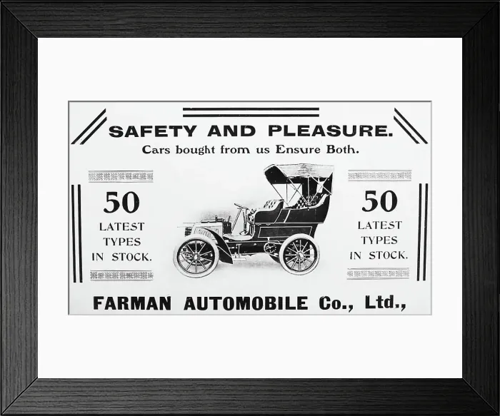 Framed Print : Farman Automobile Co. veteran car advertisement, early 1900s Framed Print : Farman Automobile Co. veteran car advertisement, early 1900s