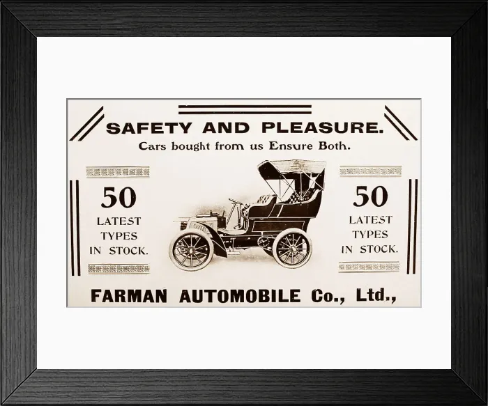 Framed Print : Farman Automobile Co. veteran car advertisement, early 1900s Framed Print : Farman Automobile Co. veteran car advertisement, early 1900s