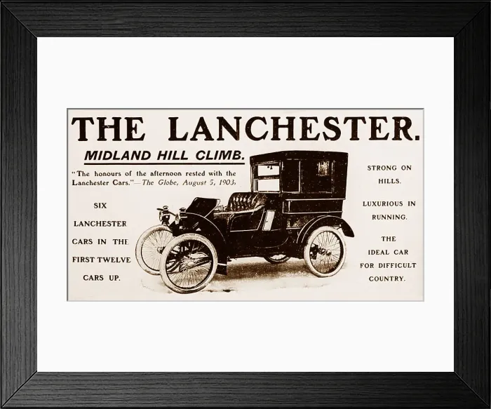 Framed Print : Lanchester veteran car advertisement, early 1900s Framed Print : Lanchester veteran car advertisement, early 1900s