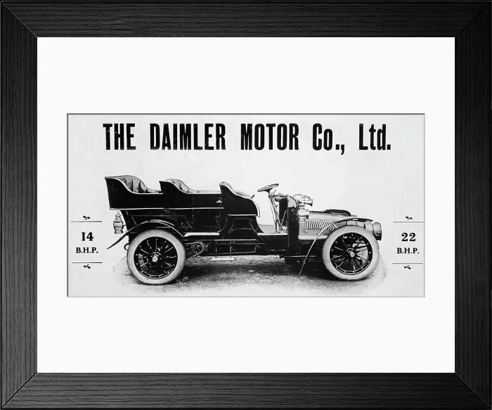 Framed Print : Daimler veteran car advertisement, early 1900s Framed Print : Daimler veteran car advertisement, early 1900s