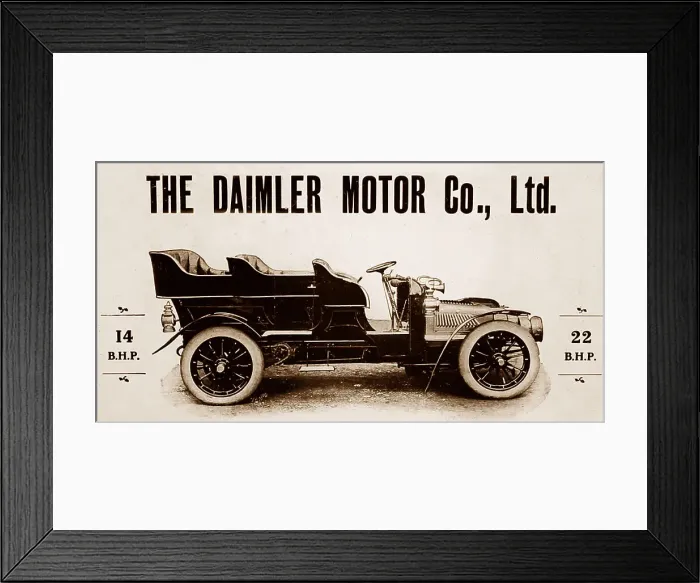 Framed Print : Daimler veteran car advertisement, early 1900s Framed Print : Daimler veteran car advertisement, early 1900s