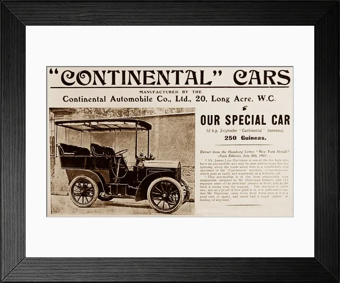 Framed Print : Continental veteran car advertisement, early 1900s Framed Print : Continental veteran car advertisement, early 1900s