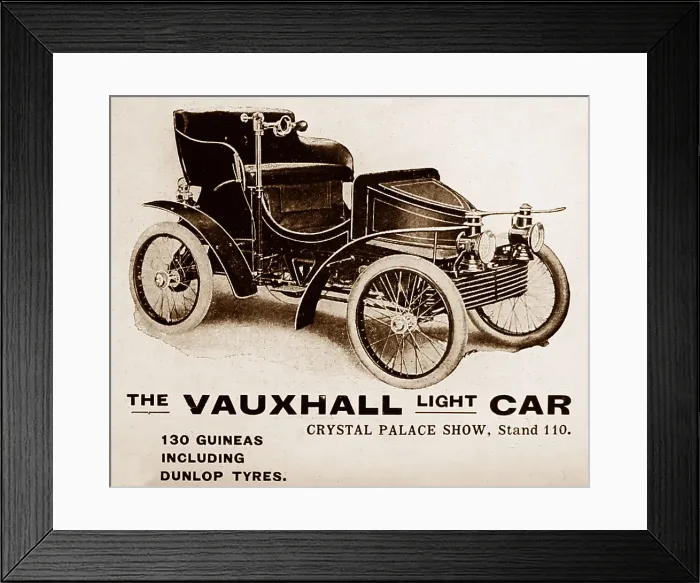 Framed Print : Vauxhall veteran car advertisement, early 1900s Framed Print : Vauxhall veteran car advertisement, early 1900s