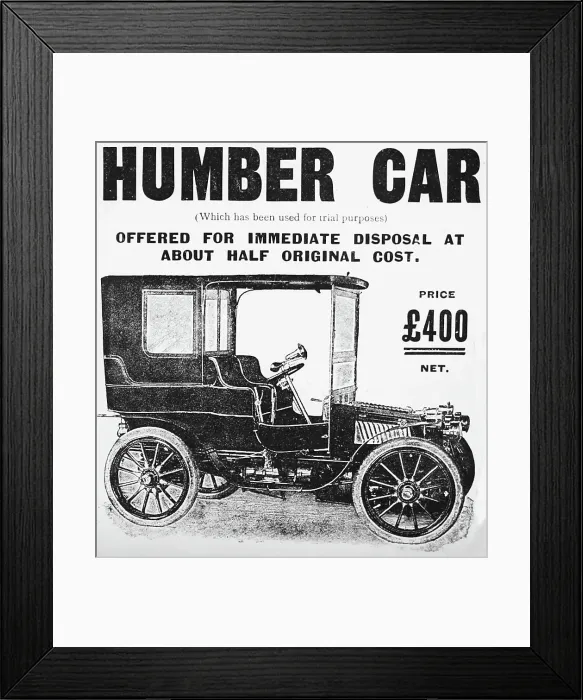 Framed Print : Humber veteran car advertisement, early 1900s Framed Print : Humber veteran car advertisement, early 1900s