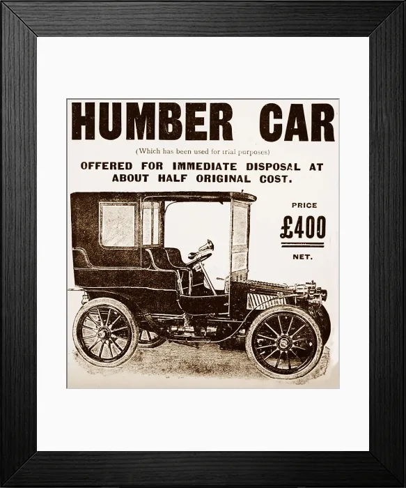 Framed Print : Humber veteran car advertisement, early 1900s Framed Print : Humber veteran car advertisement, early 1900s