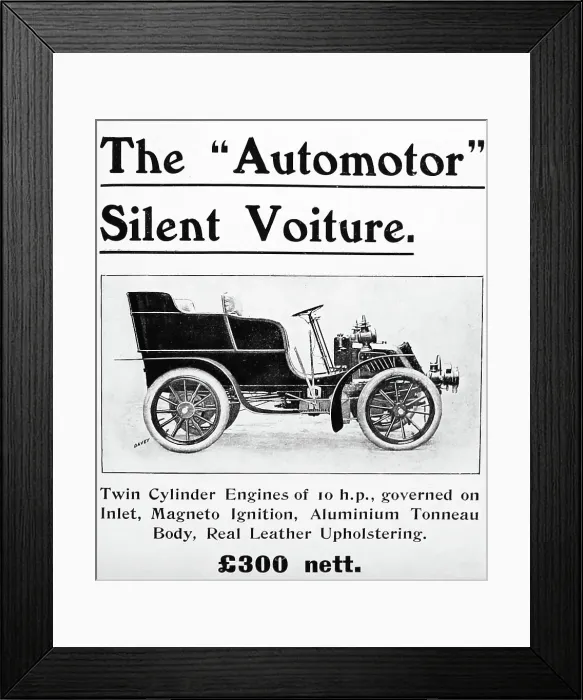 Framed Print : Automotor veteran car advertisement, early 1900s Framed Print : Automotor veteran car advertisement, early 1900s