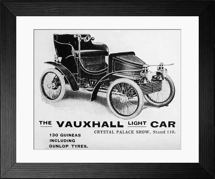 Framed Print : Vauxhall veteran car advertisement, early 1900s Framed Print : Vauxhall veteran car advertisement, early 1900s