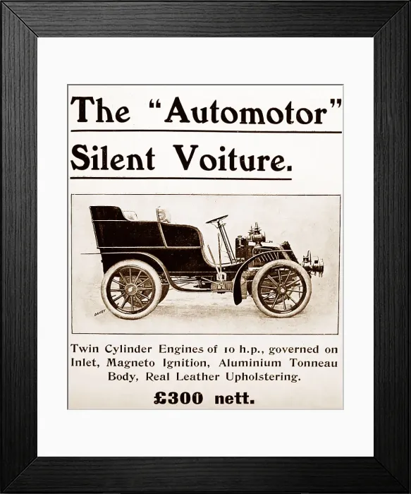 Framed Print : Automotor veteran car advertisement, early 1900s Framed Print : Automotor veteran car advertisement, early 1900s