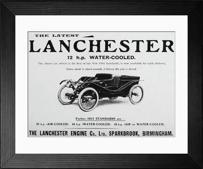 Framed Print : Lanchester veteran car advertisement, early 1900s Framed Print : Lanchester veteran car advertisement, early 1900s