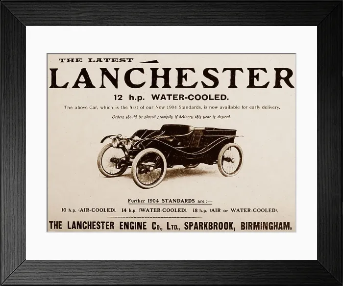 Framed Print : Lanchester veteran car advertisement, early 1900s Framed Print : Lanchester veteran car advertisement, early 1900s