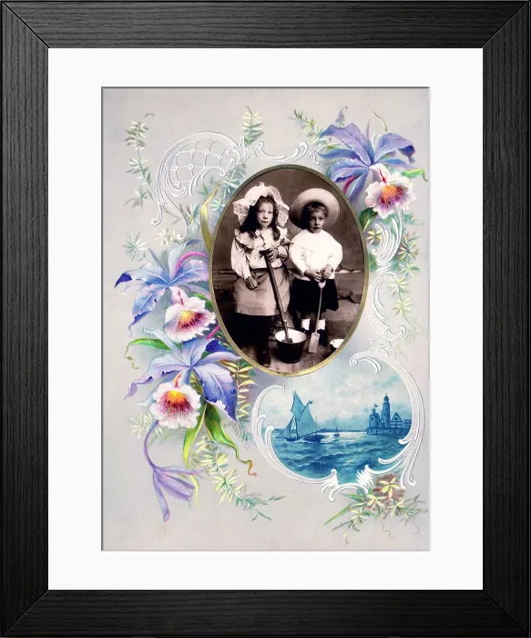 Framed Print : Victorian floral greetings card design, A6 size, No. 9 Framed Print : Victorian floral greetings card design, A6 size, No. 9