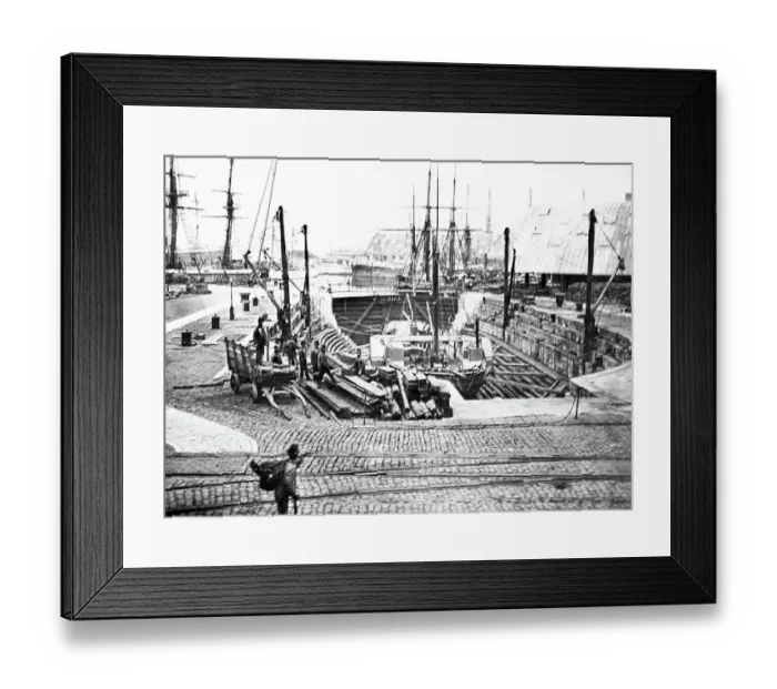 Framed Print : Paddle steamer in dry dock in Portsmouth, Victorian period Framed Print : Paddle steamer in dry dock in Portsmouth, Victorian period