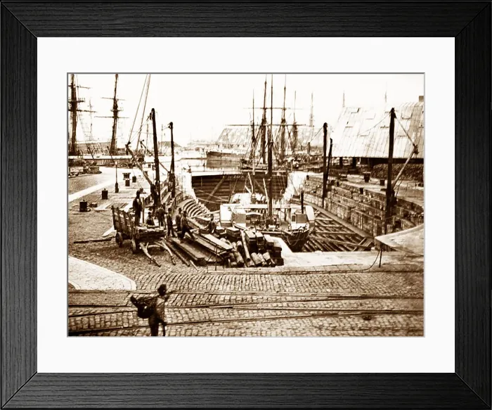 Framed Print : Paddle steamer in dry dock in Portsmouth, Victorian period Framed Print : Paddle steamer in dry dock in Portsmouth, Victorian period