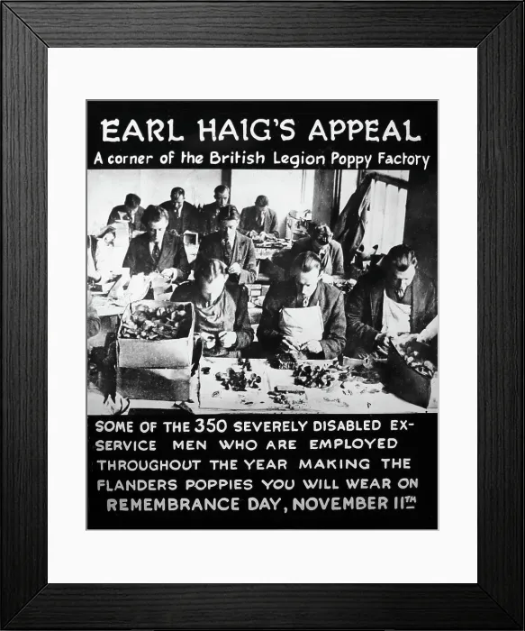 Framed Print : Cinema advertisment: Disabled ex-servicemen making poppies