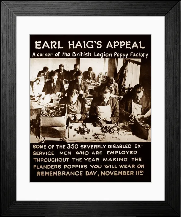 Framed Print : Cinema advertisment: Disabled ex-servicemen making poppies Framed Print : Cinema advertisment: Disabled ex-servicemen making poppies