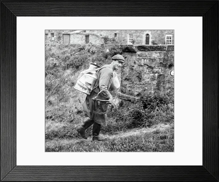 Framed Print : Farmer with milk back-can, Swaledale, Yorkshire 40s - 50s Framed Print : Farmer with milk back-can, Swaledale, Yorkshire 40s - 50s